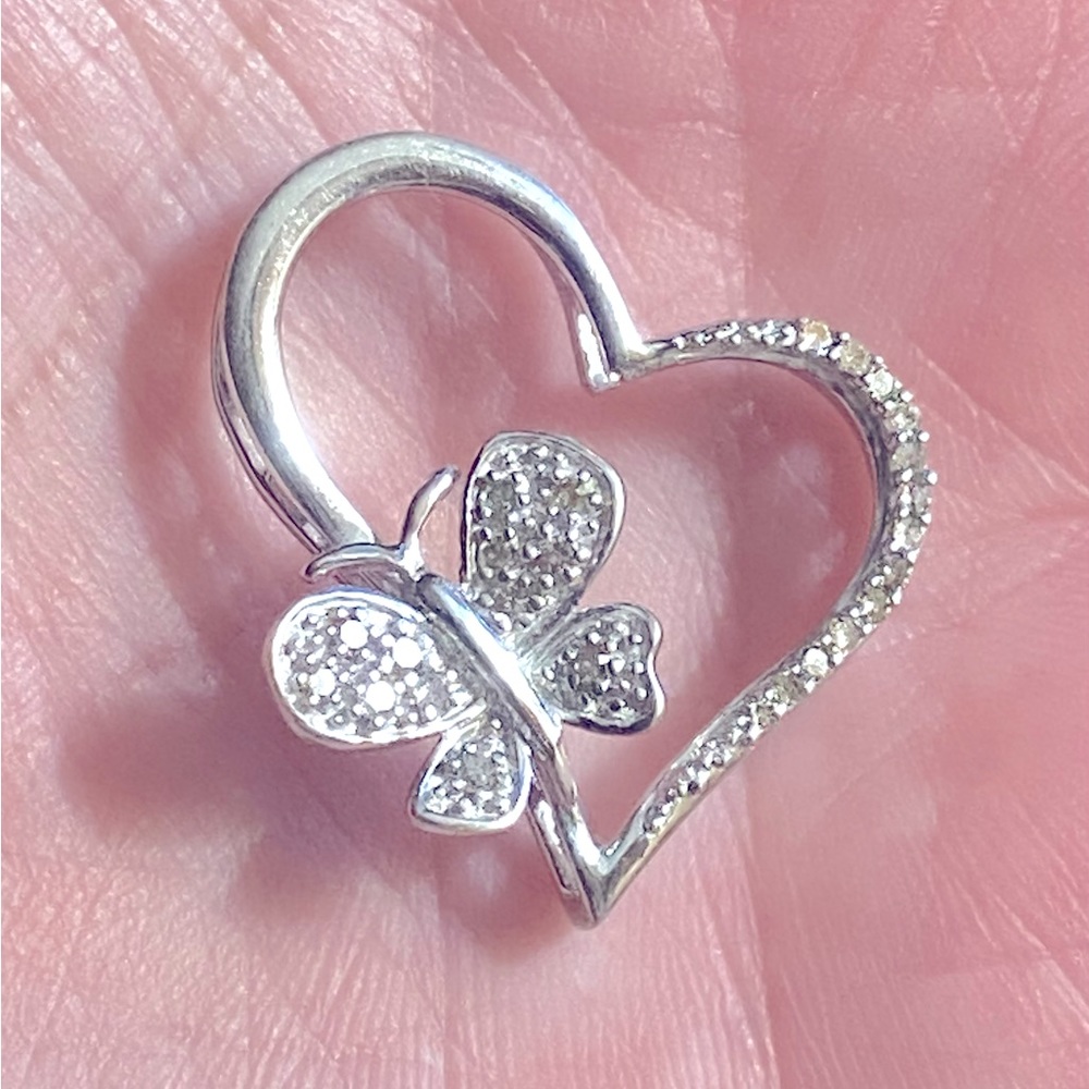 Sterling silver butterfly heart necklace charm 925
